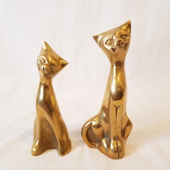 Vintage Brass Cat Set Animal MCM